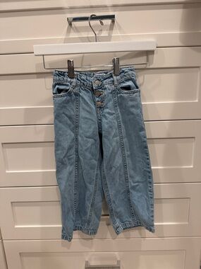 Mayoral Girls Wide Leg Denim Jeans with Button Snap Fly
